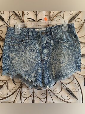 Free People Blue Paisley Denim Cutoff Shorts 100% Cotton
